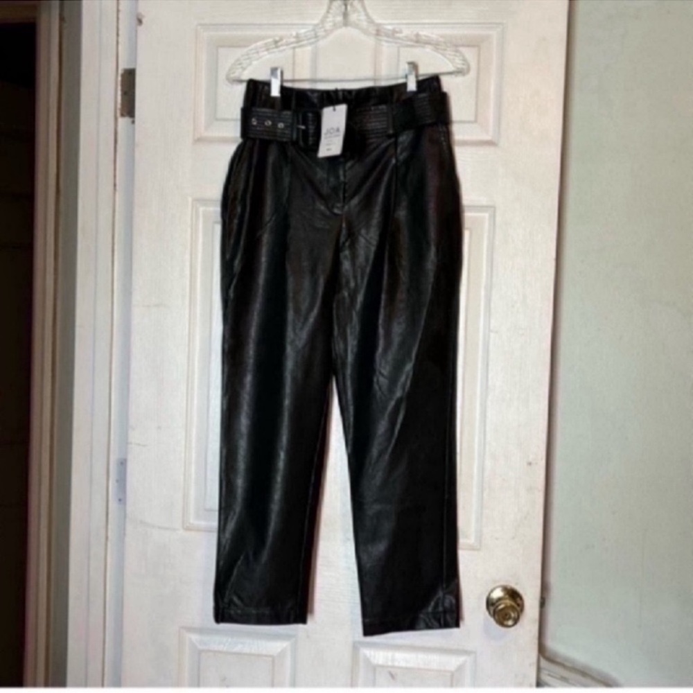 J.O.A. Black Faux Leather with High-Rise Waist